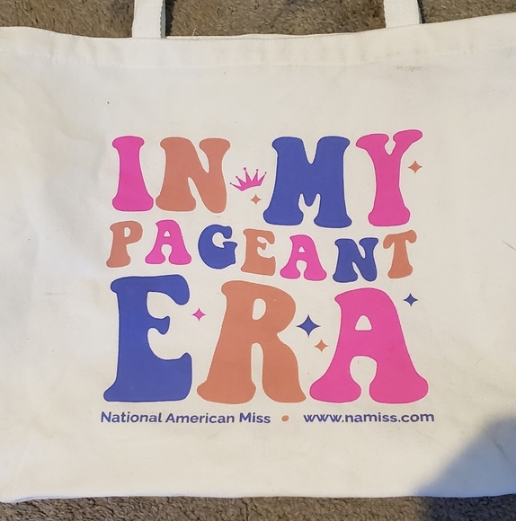 💚5/$25 National American Miss Pageant Stylish Cream Canvas Large Tote Bag - Picture 2 of 2
